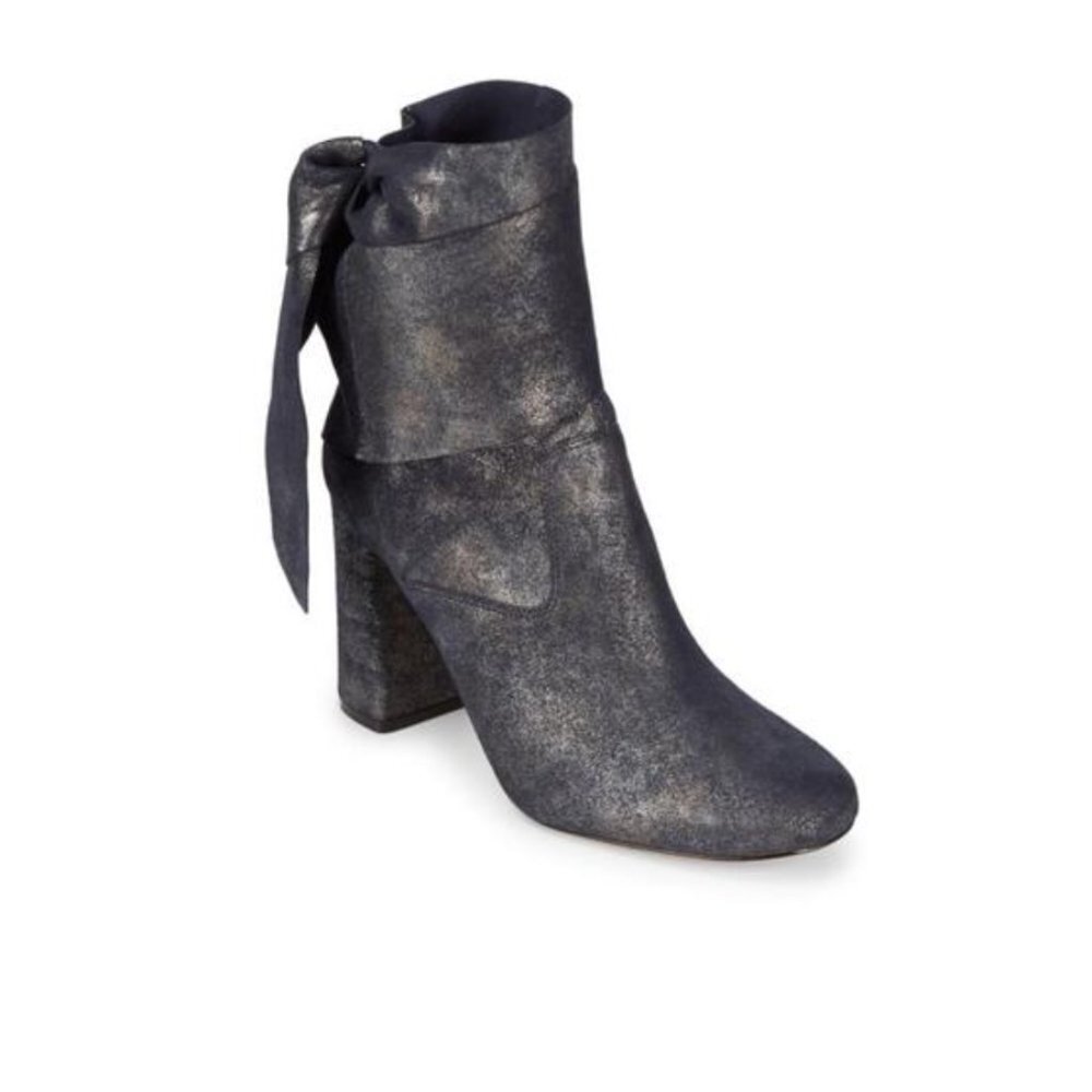 Sigerson Morrison Metallic Sally Sparkling Dark Blue Suede Heel Boots Size 10